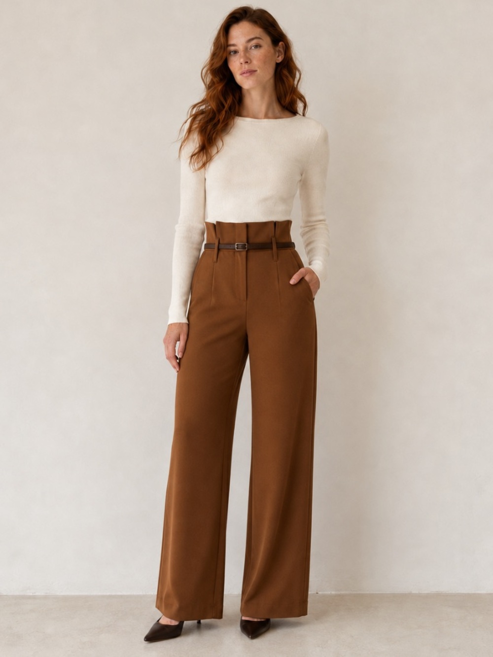 Aritzia Babaton Jermaine High Rise Wide Leg Pants Brown 2 Hem Alteration Needed